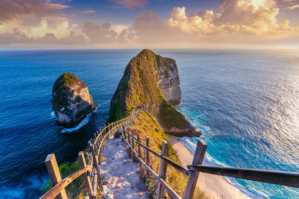 cliff and stairs in Nusa Penida Island in Indonesia