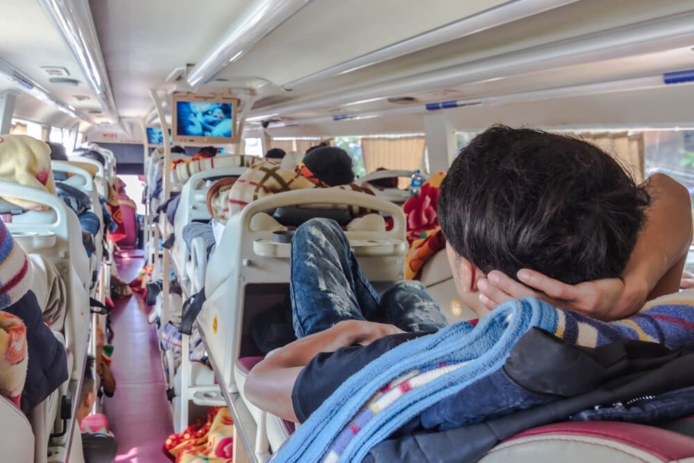 inside sleeper bus in Vietnam