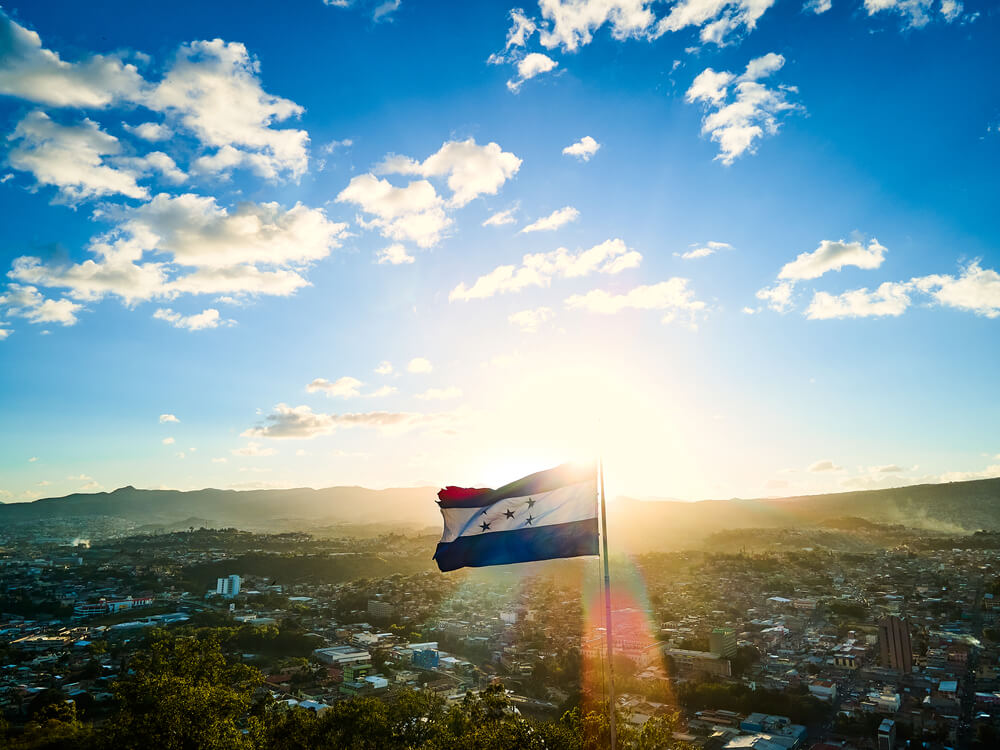 Honduran flag at sunset