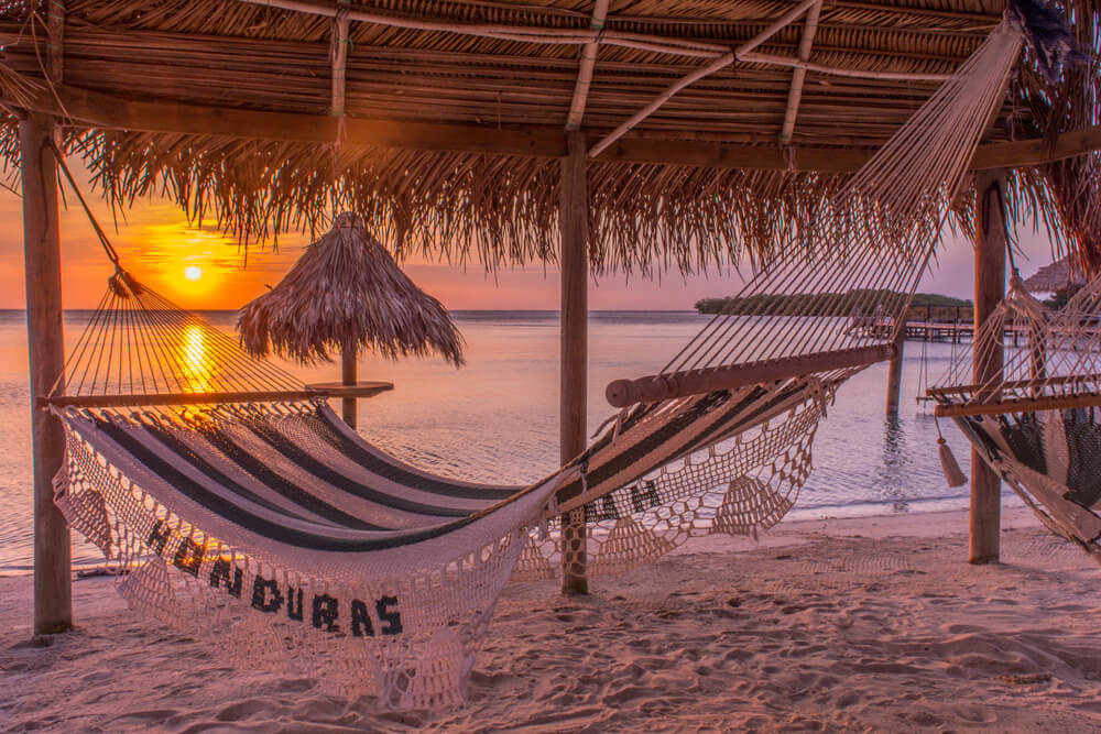 hammock in Honduras at sunset